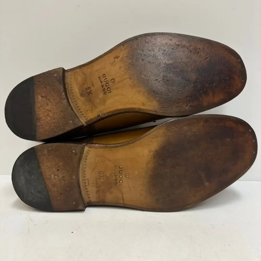 VGUC Gucci Cap Toe Derby Brogue Burnished Tan Calf Cognac Made in Italy US 9 D